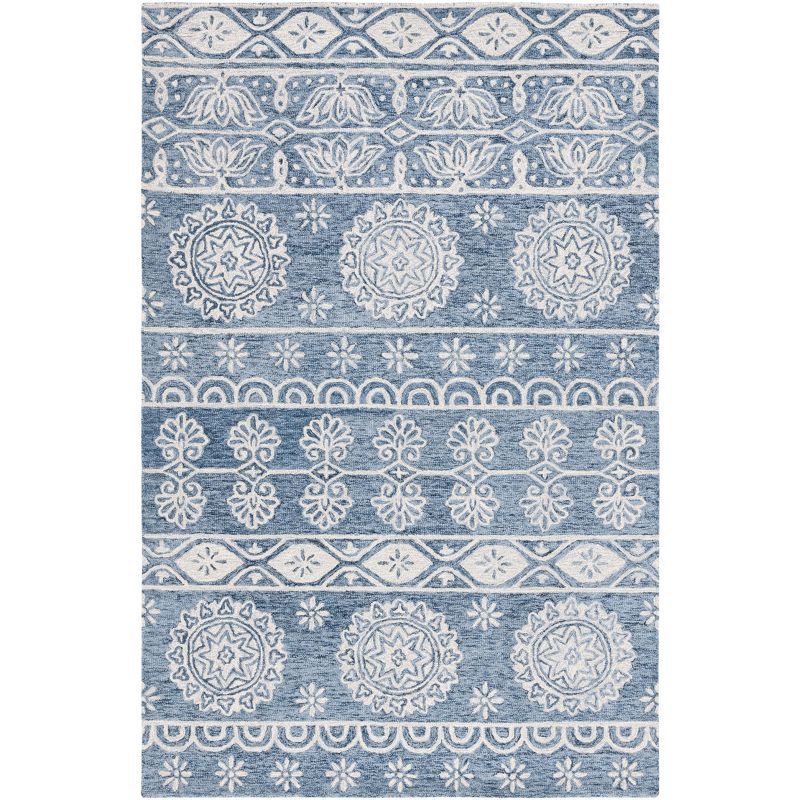 Elegance Blue & Ivory Hand-Tufted Wool Rectangular Rug