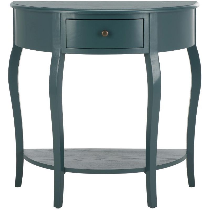 Teal Demilune Wood Console Table with Storage