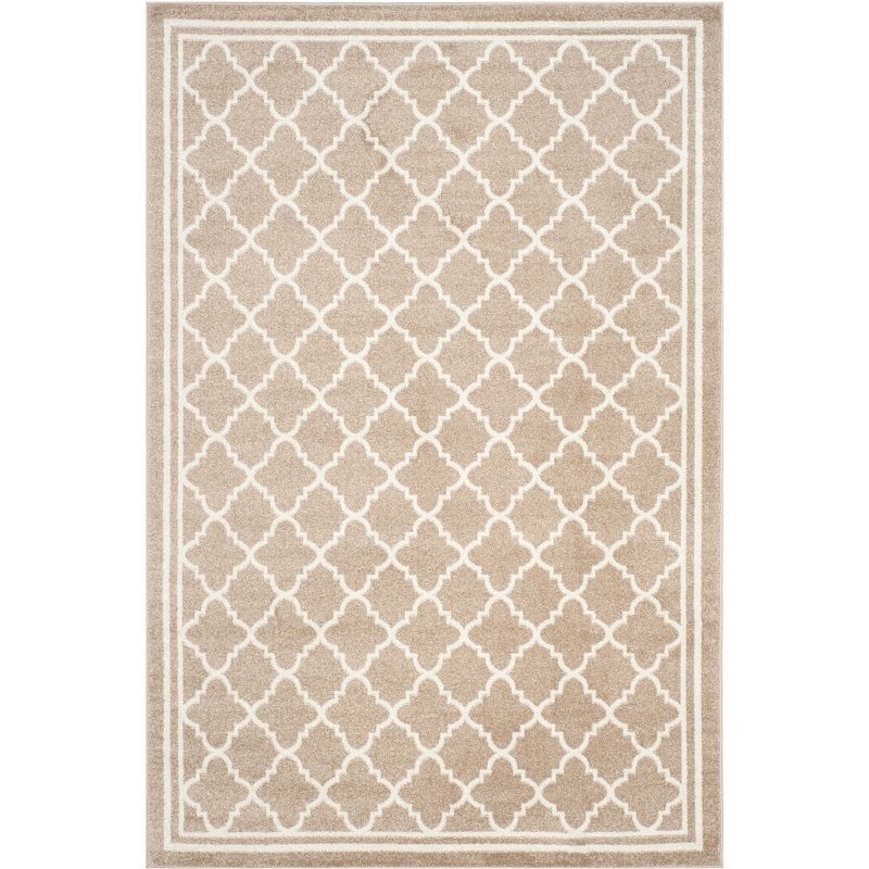 Wheat Beige Geometric Easy-Care 6' x 9' Synthetic Area Rug