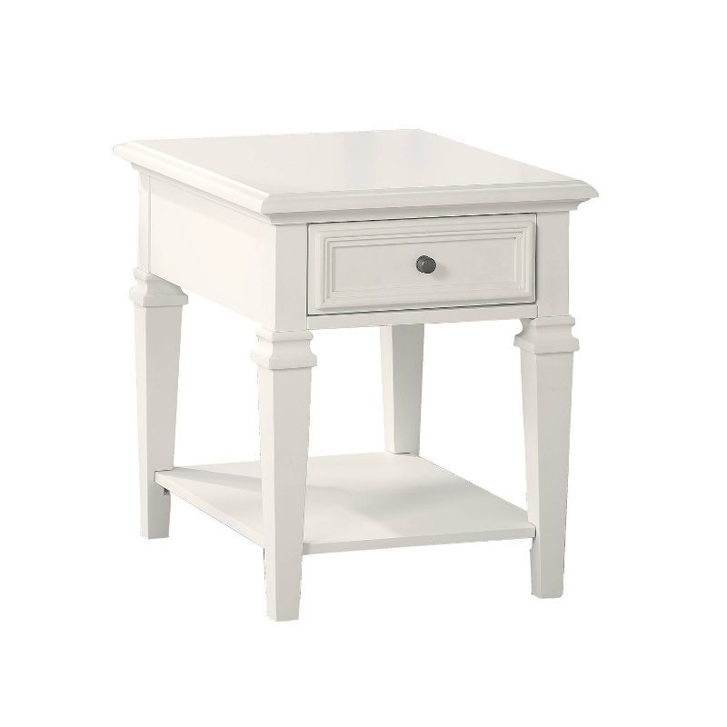 Charlestown White Rubberwood End Table with Storage Shelf