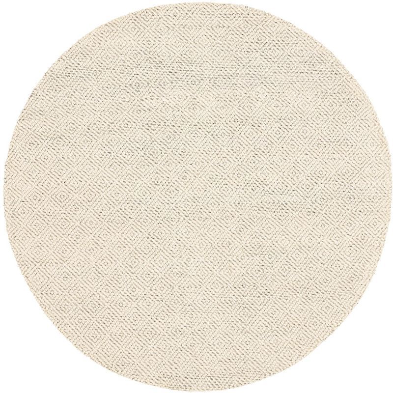 Ivory and Light Grey Round Braided Wool Area Rug, 7'