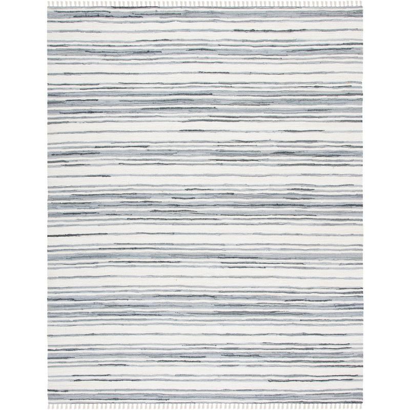 Hand-Woven Striped Cotton Area Rug in Ivory/Grey, 8' x 10'