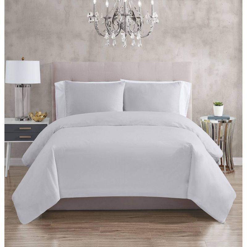 King Light Gray Cotton Sateen 3-Piece Duvet Set