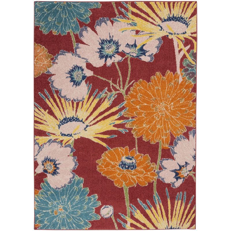 Allur Floral Essence Red Multicolor 5'3" x 7'3" Synthetic Area Rug