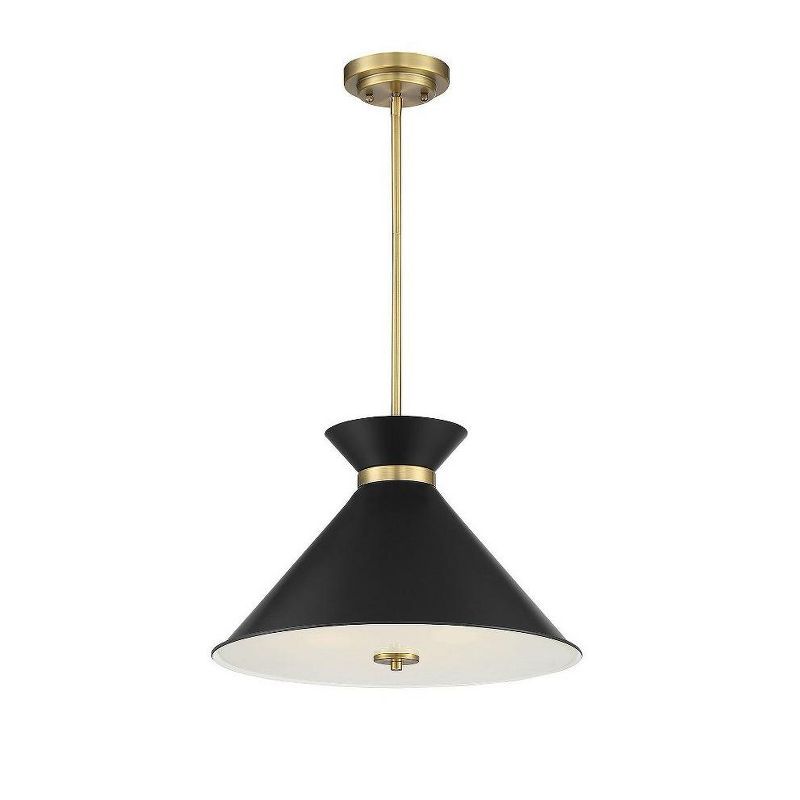 Lamar 3-Light Black and Warm Brass Pendant with Glass Shade