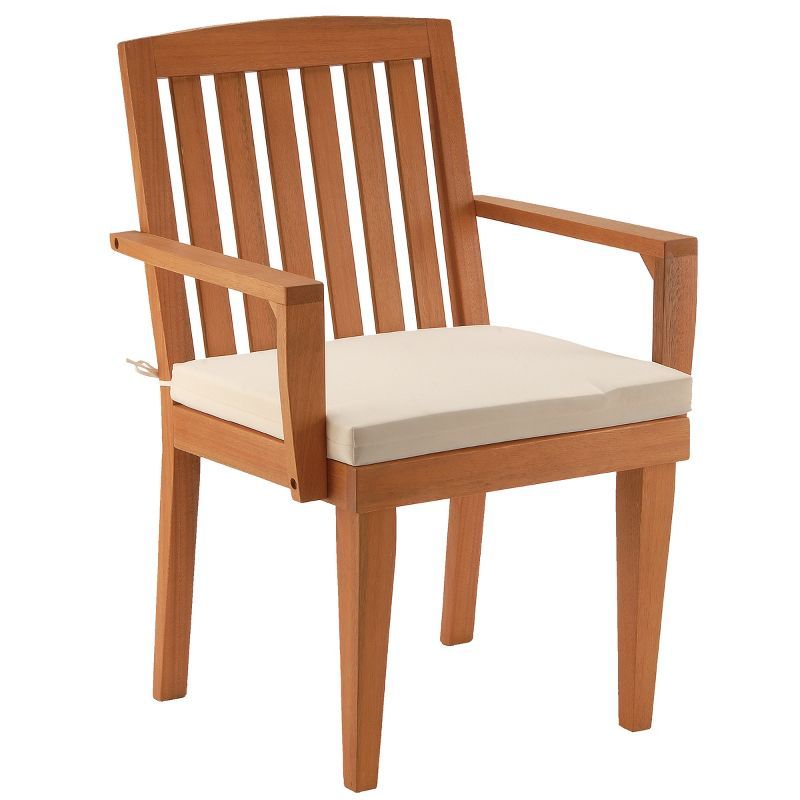 Eucalyptus Wood Dining Armchair with Beige Cushion