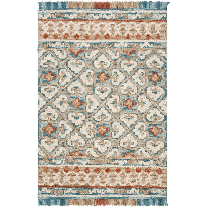 Ivory & Blue Floral Hand-Tufted Wool Blend Area Rug, 4' x 6'