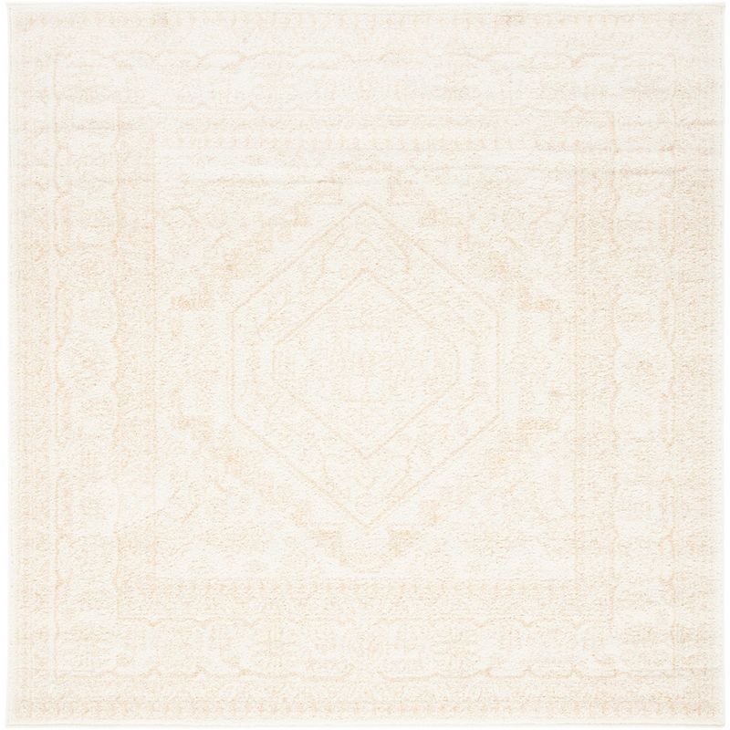 Ivory Beige Square Stain-Resistant Area Rug 4' x 4'