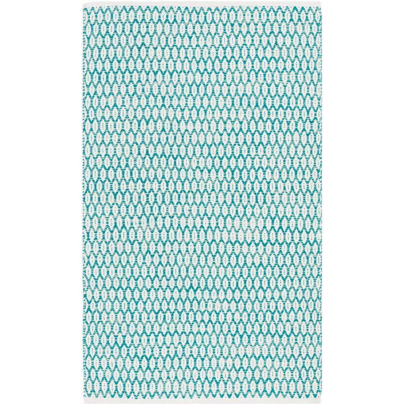 Aqua and Ivory Handwoven Cotton Area Rug, 2' 3" x 5'