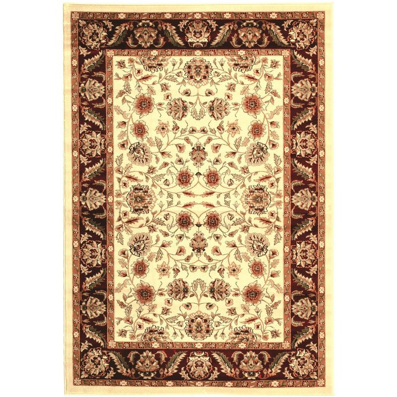 Ivory and Red Traditional Floral Medium Pile Area Rug