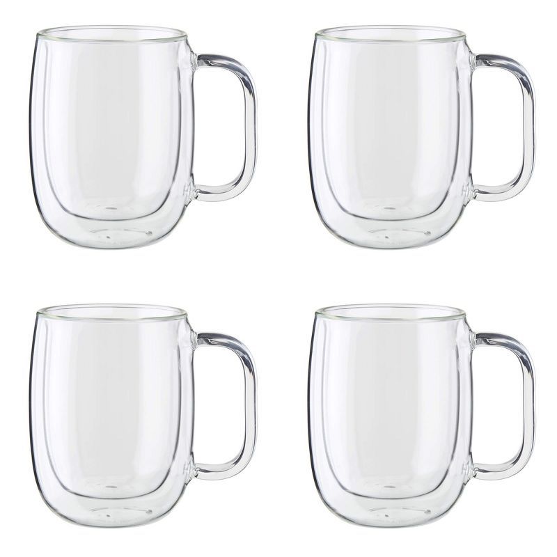 Sorrento Plus Clear Double Wall Glass Coffee Mugs, Set of 4