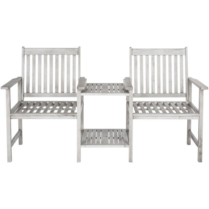 Gray Acacia Twin Seat Bench with Umbrella Table