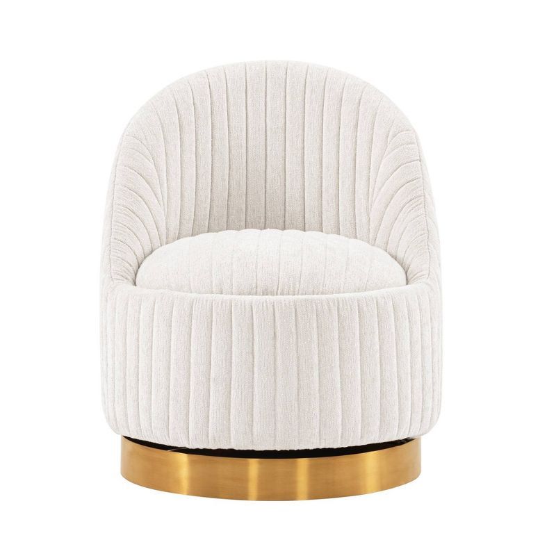 Cream Boucle Upholstered Swivel Accent Chair with Gold Base