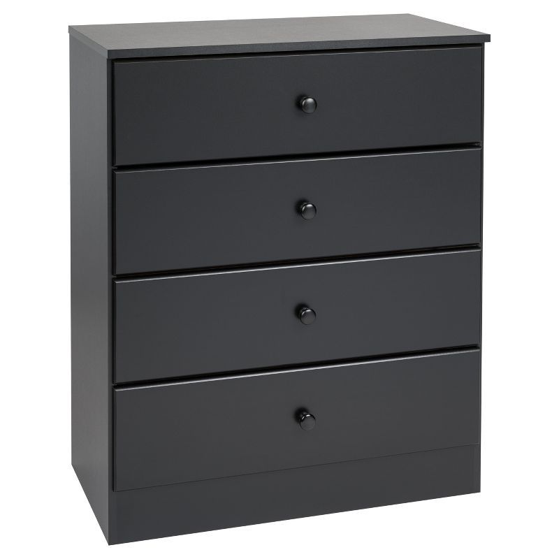 Astrid Sleek Black 4-Drawer Dresser with Solid Wood Knobs