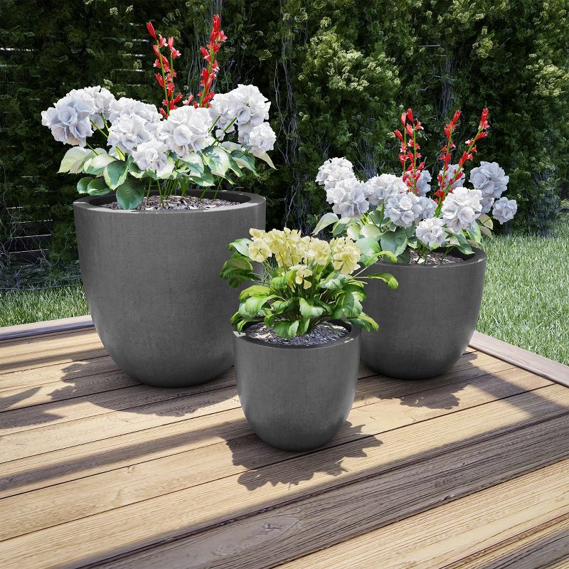 Gray Fiber Clay 3-Piece Indoor/Outdoor Planter Set