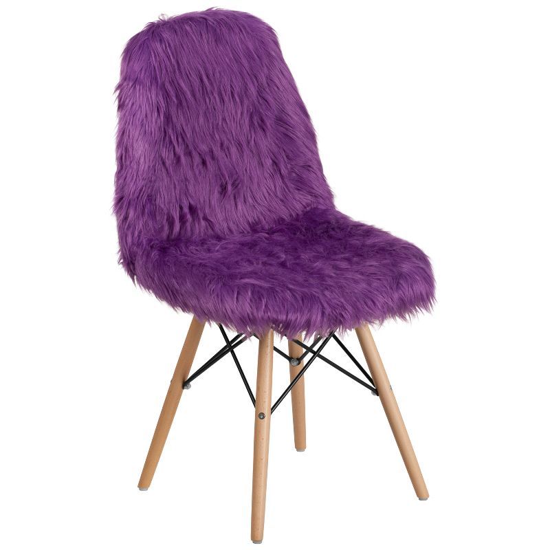 Purple Faux Fur and Beechwood Accent Chair with Metal Bracing