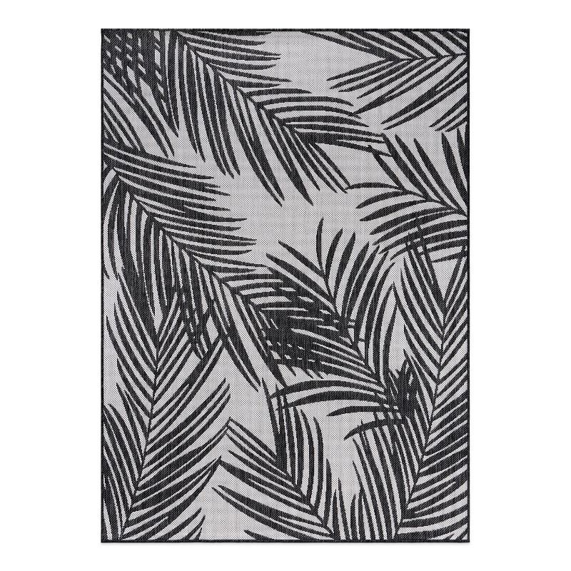 Tropical Floral Black Synthetic 5' x 7' Easy-Care Outdoor Rug