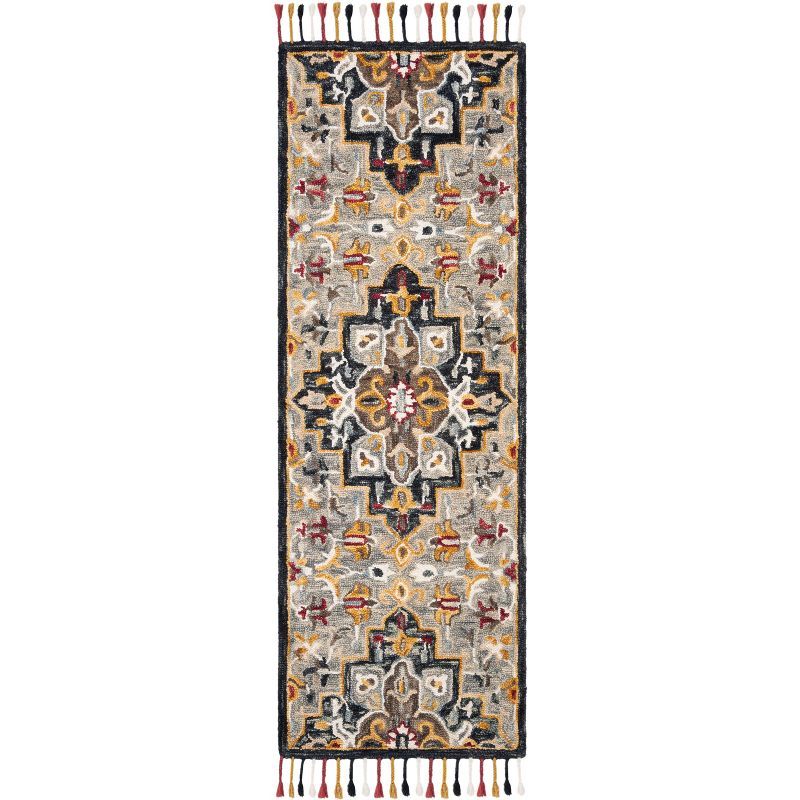 Aspen Gray and Charcoal Wool Floral Runner Rug