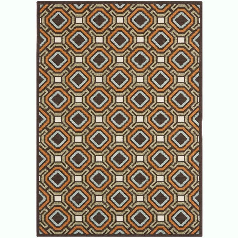 Geometric Chocolate and Terracotta Synthetic Indoor/Outdoor Rug 5' x 7'