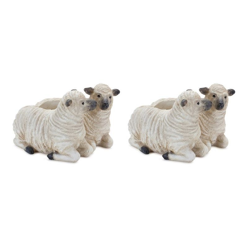 Rustic White and Black Sheep Couple Resin Planter Set