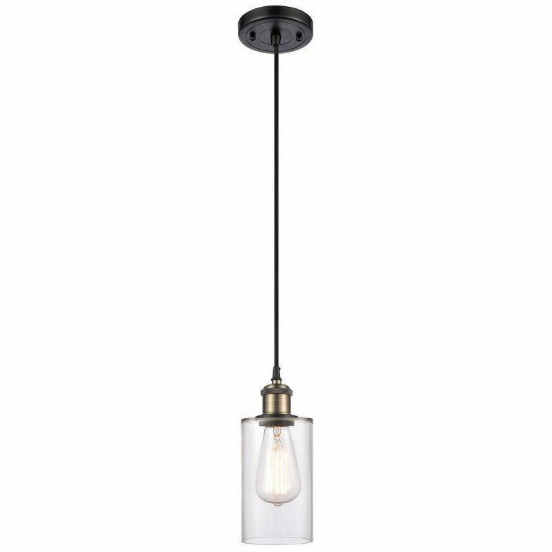 Clymer Black Antique Brass Mini Pendant with Clear Glass Shade