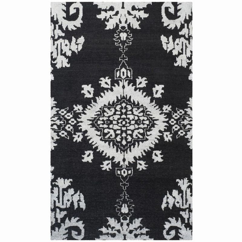 Hand-Knotted Charcoal Gray Silk-Wool Blend Area Rug - 3x5 Feet