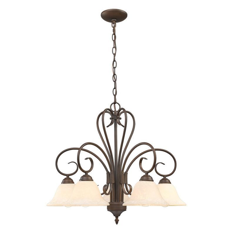 Homestead Transitional 5-Light Chandelier in Rubbed Bronze with Tea Stone Glass