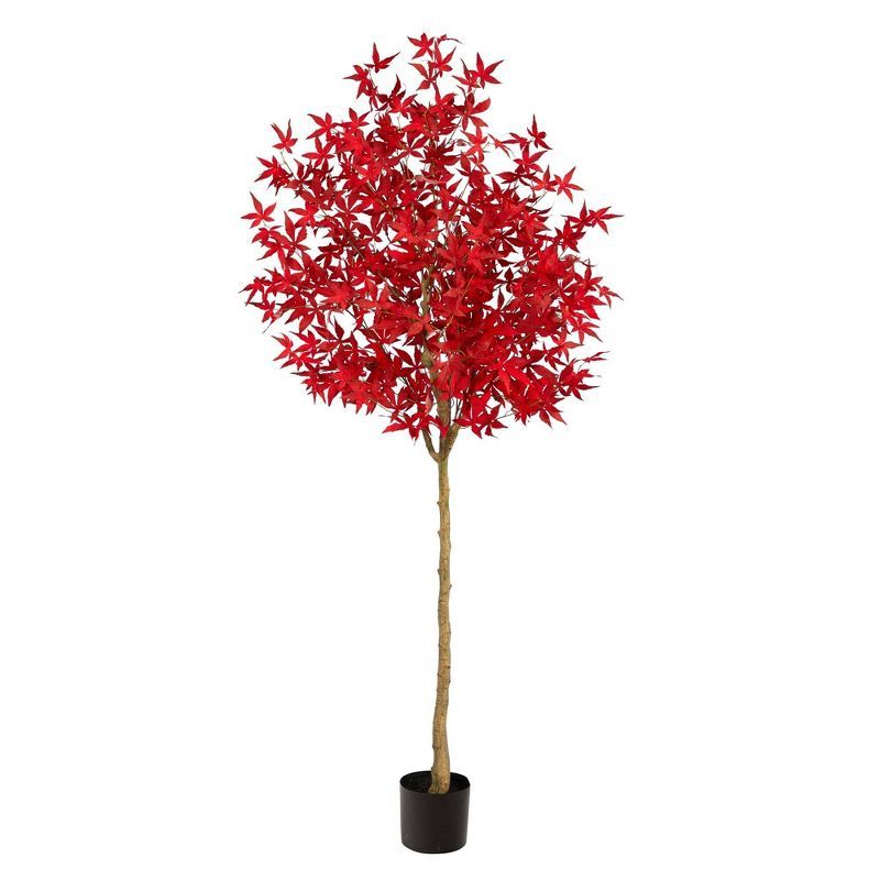 6ft Red Maple Faux Fall Tree in Black Pot