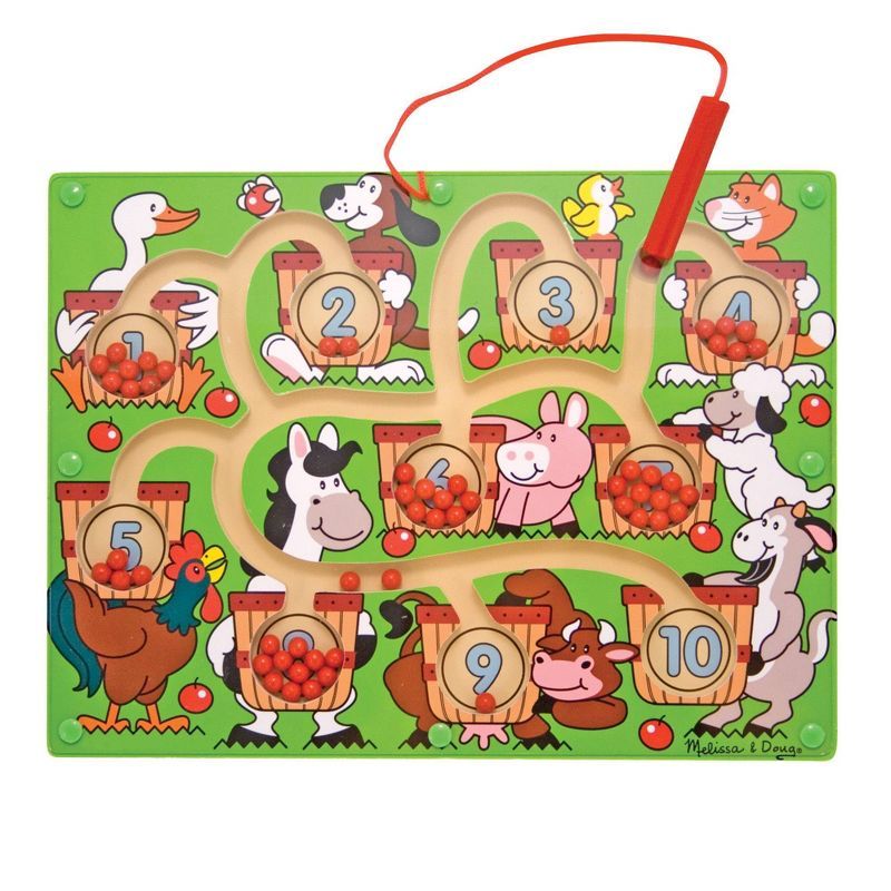 Farm Animal Magnetic Wand Number Maze Wooden Puzzle