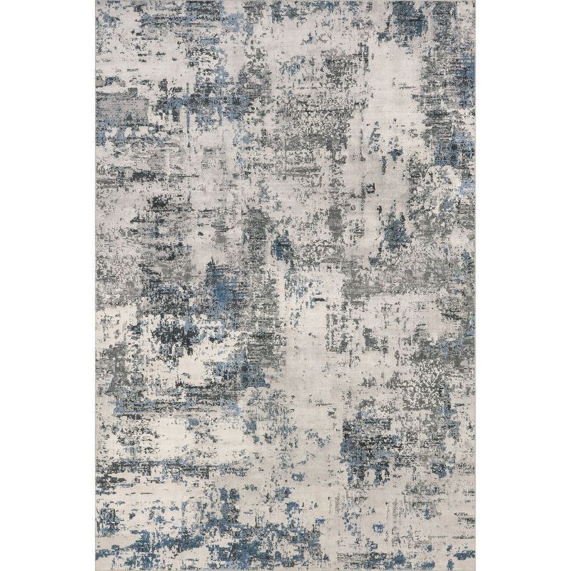 Dali Grey and Blue Abstract Machine Washable 5' x 8' Area Rug