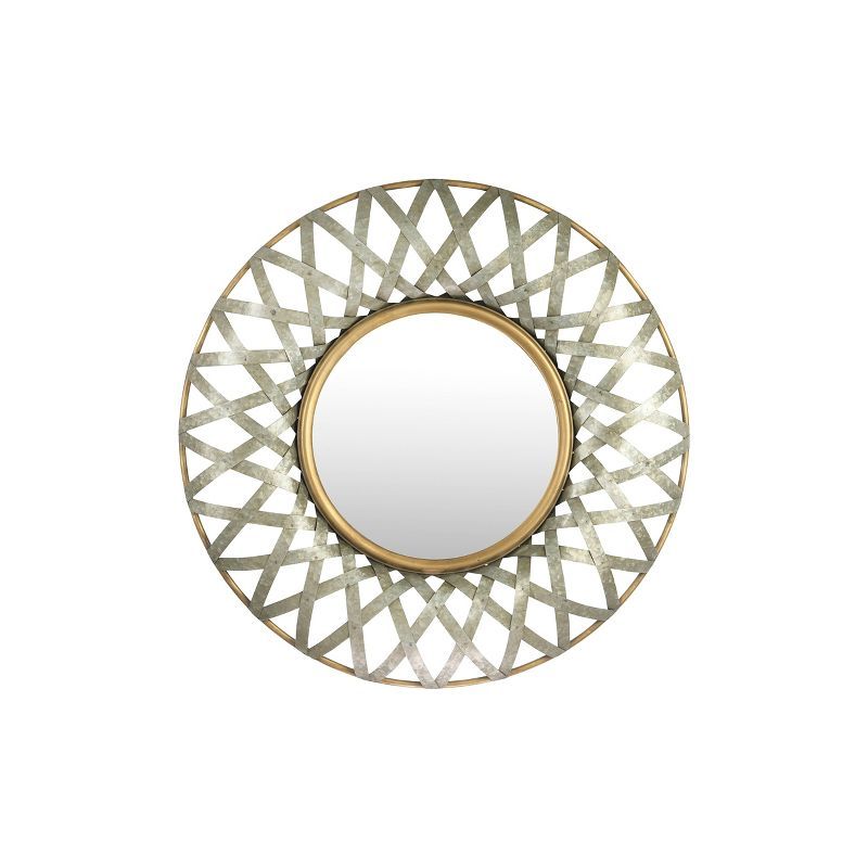 Round Gold and Silver Criss-Cross Metal Wall Mirror