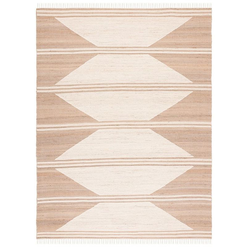 Ivory and Natural Wool Flat Woven Handmade Rug, 5' x 8'