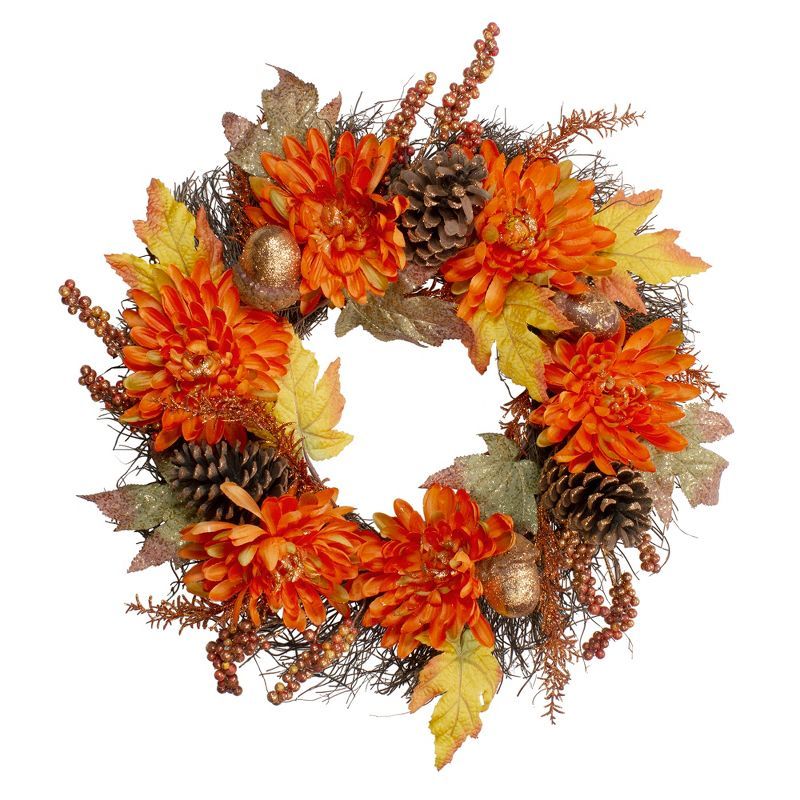 Orange and Yellow Artificial Floral Grapevine Wreath, 22-Inch