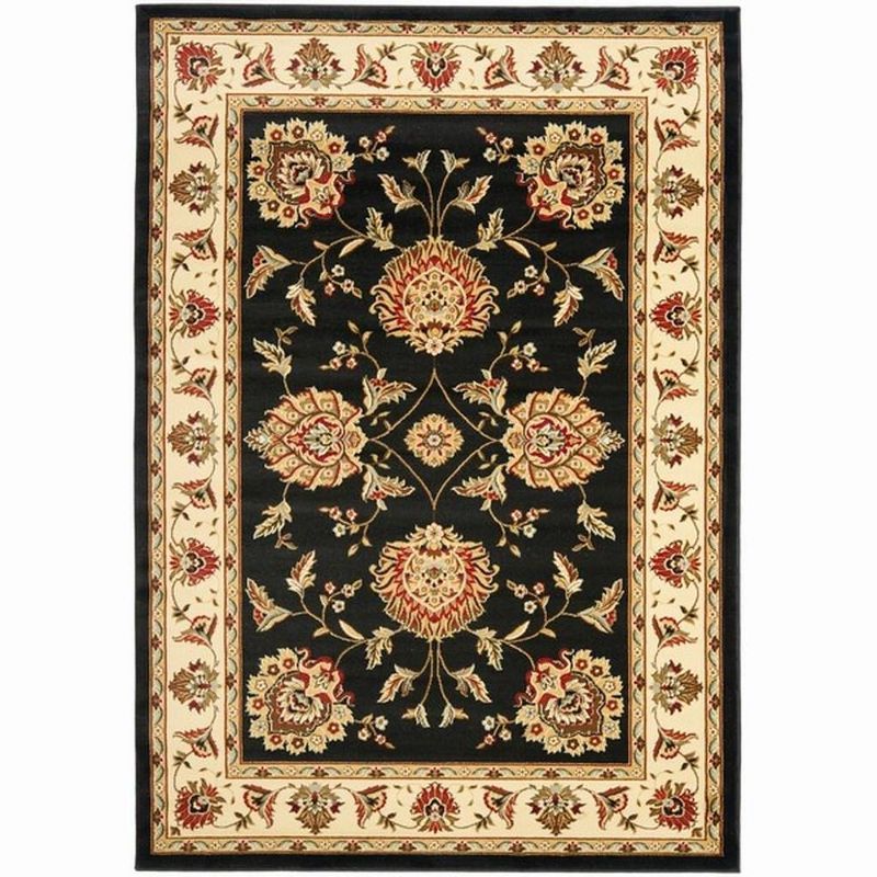 Black and Ivory Floral Synthetic 5' x 7' Area Rug