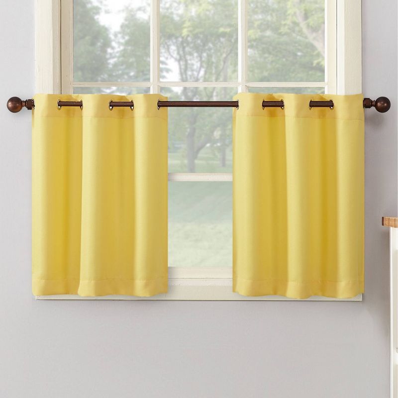 Yellow Sheer Polyester Grommet Kitchen Curtain Tier Pair