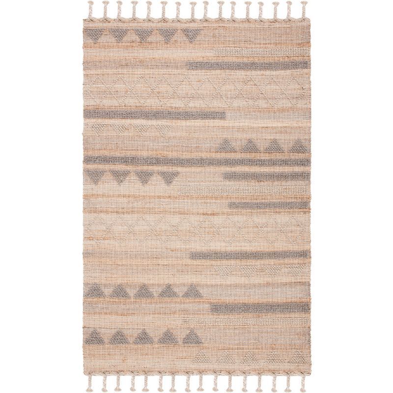 Natural Beige Handwoven Wool Cotton Area Rug 4' x 6'