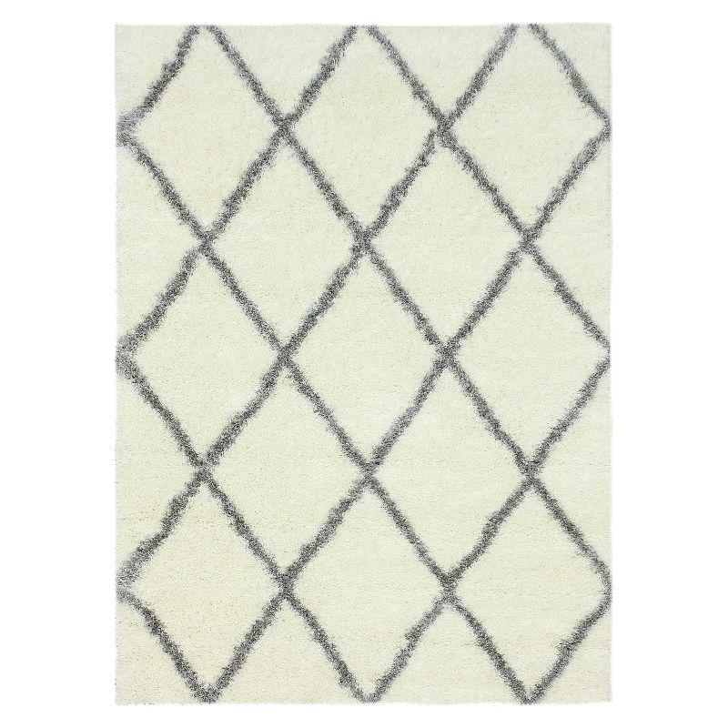 Cobblestone Diamond Shag Area Rug 5'3" x 7'6" Synthetic Gray