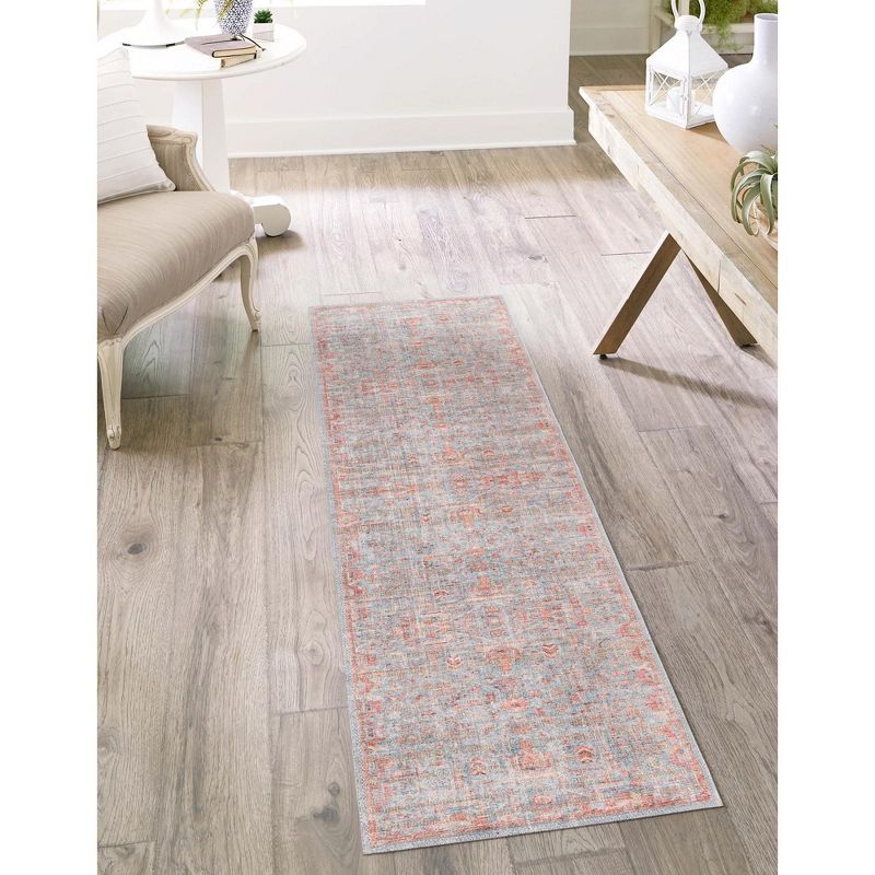 Nostalgia Blue and Pink Washable Flat Woven Runner Rug