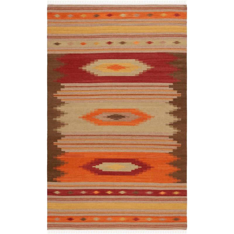 Handmade Red and Brown Wool Southwestern Flat Woven Area Rug
