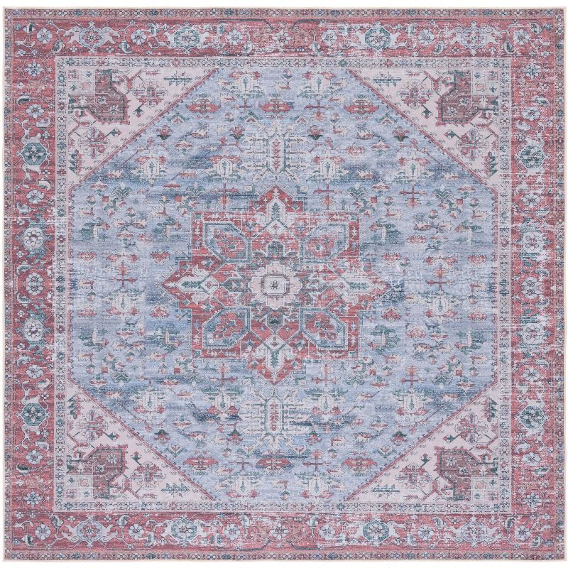 Tucson 6' Square Grey Blue and Rust Synthetic Area Rug