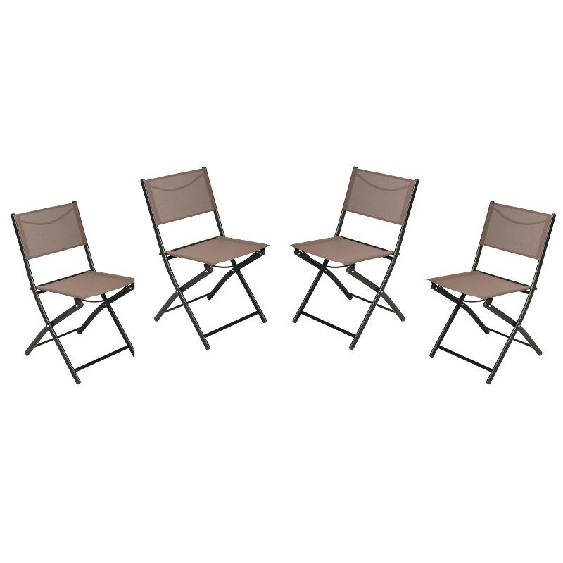 Set of 4 Brown Folding Outdoor Patio Chairs with Steel Frames