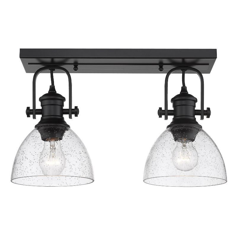 Transitional Matte Black 18" Semi-Flush Seeded Glass Light