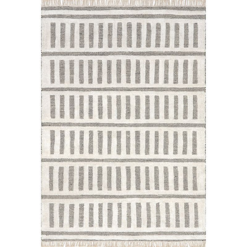 Handmade Ivory and Black Wool Cotton Runner Rug, 2' 6" x 8'