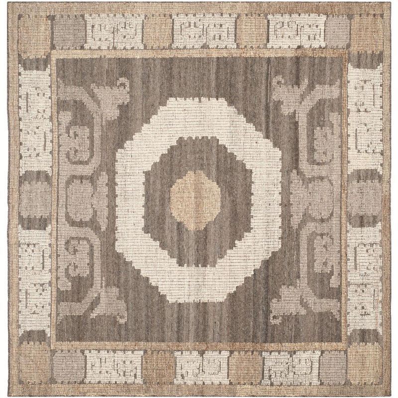 Ivory and Gray Hand-Knotted Wool Square Area Rug