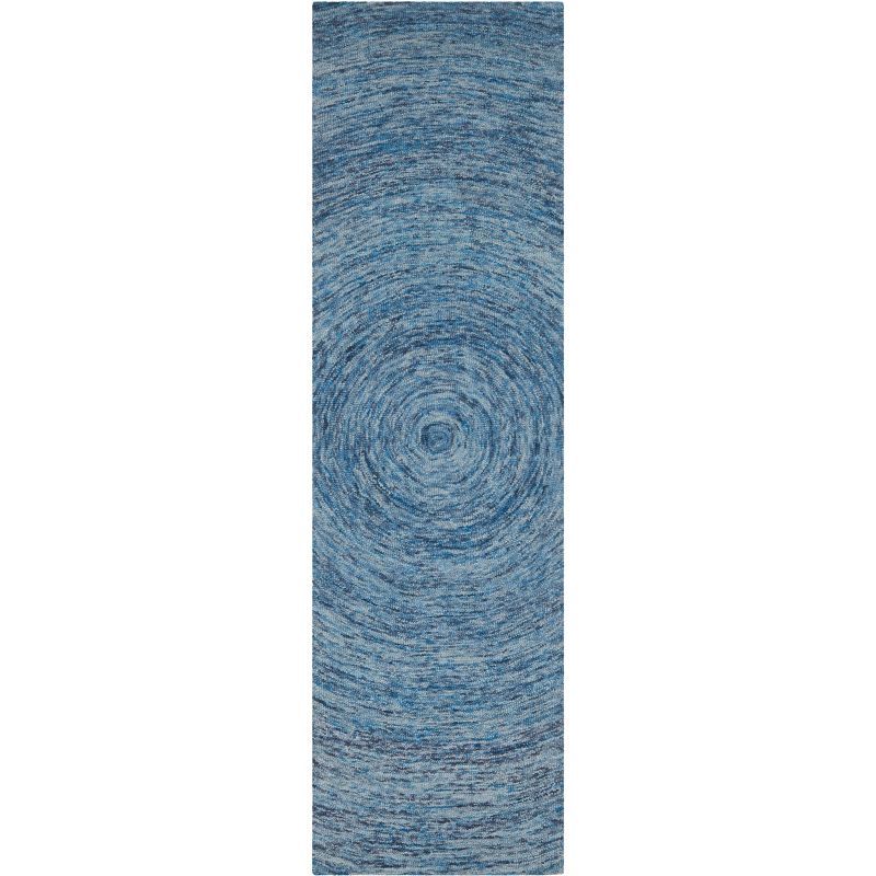 Handmade Dark Blue Wool Tufted Runner Rug