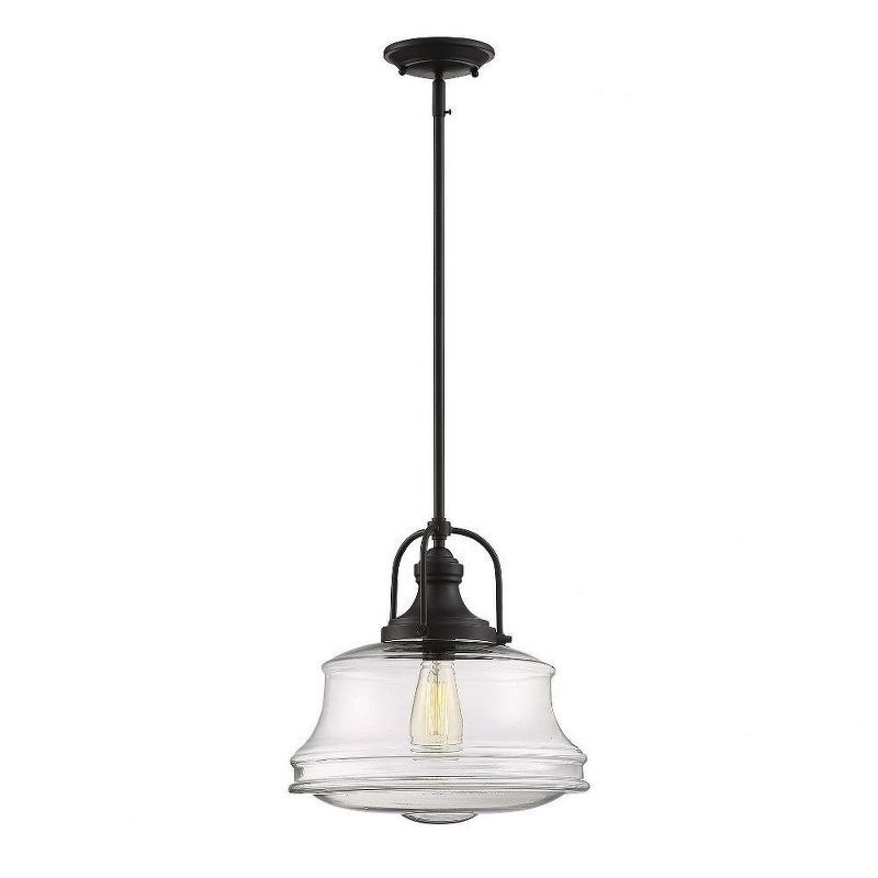 English Bronze Glass Pendant Light with Clear Shade