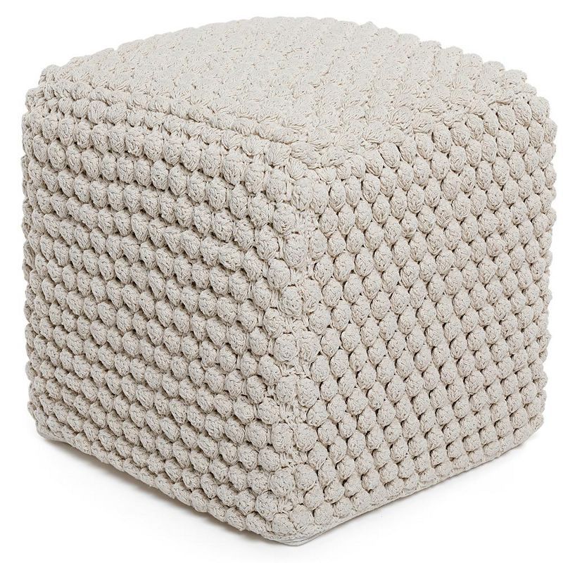 Natural Cotton Braided Square Pouf Ottoman