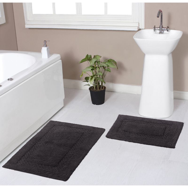 Classy Gray Cotton Tufted 2-Piece Bath Rug Set