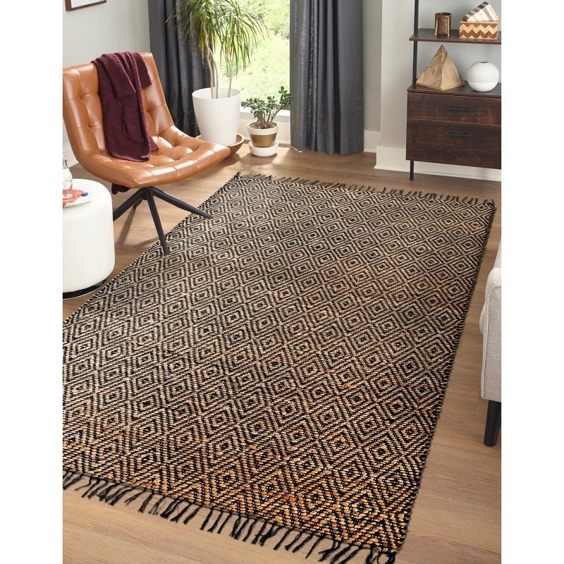 Handmade Black and Natural Braided Jute Rug 9' x 12'