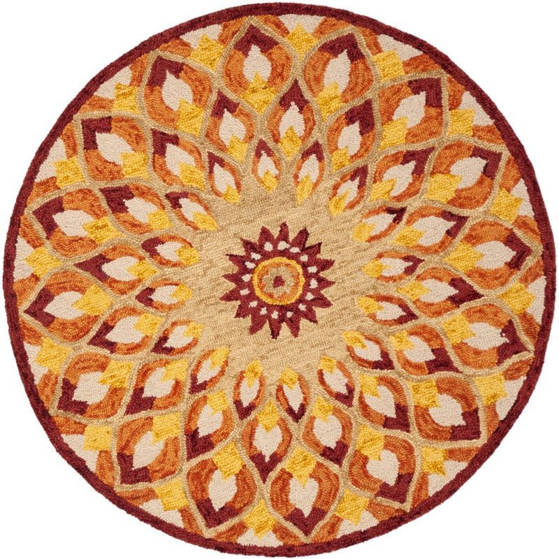 Handmade Tufted Rust & Gold Wool Round Rug - 3'